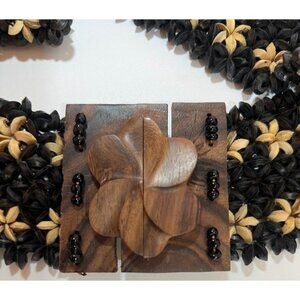 Ladies Wooden Bead Stretch Belt Floral Boho Buckle Black Brown 28 X2.5" handmade
